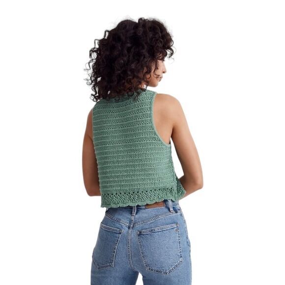 Madewell NWT Kellen Crocheted Crop Sweater Tank with Scalloped Hem, XS Green - Picture 3 of 10
